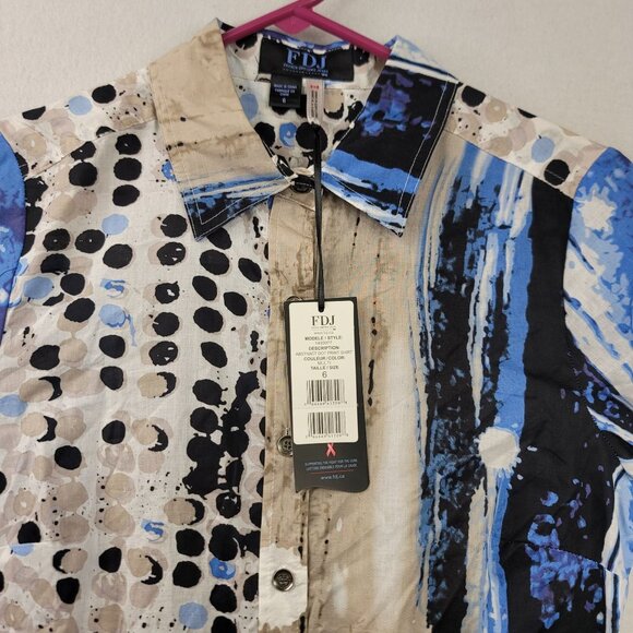 FDJ French Dressing Jeans Womens Button-Up Shirt Size 6 Blue Beige Abstract - Picture 2 of 16